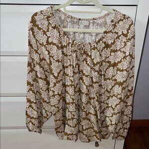 LOFT Brown and Cream Floral Blouse